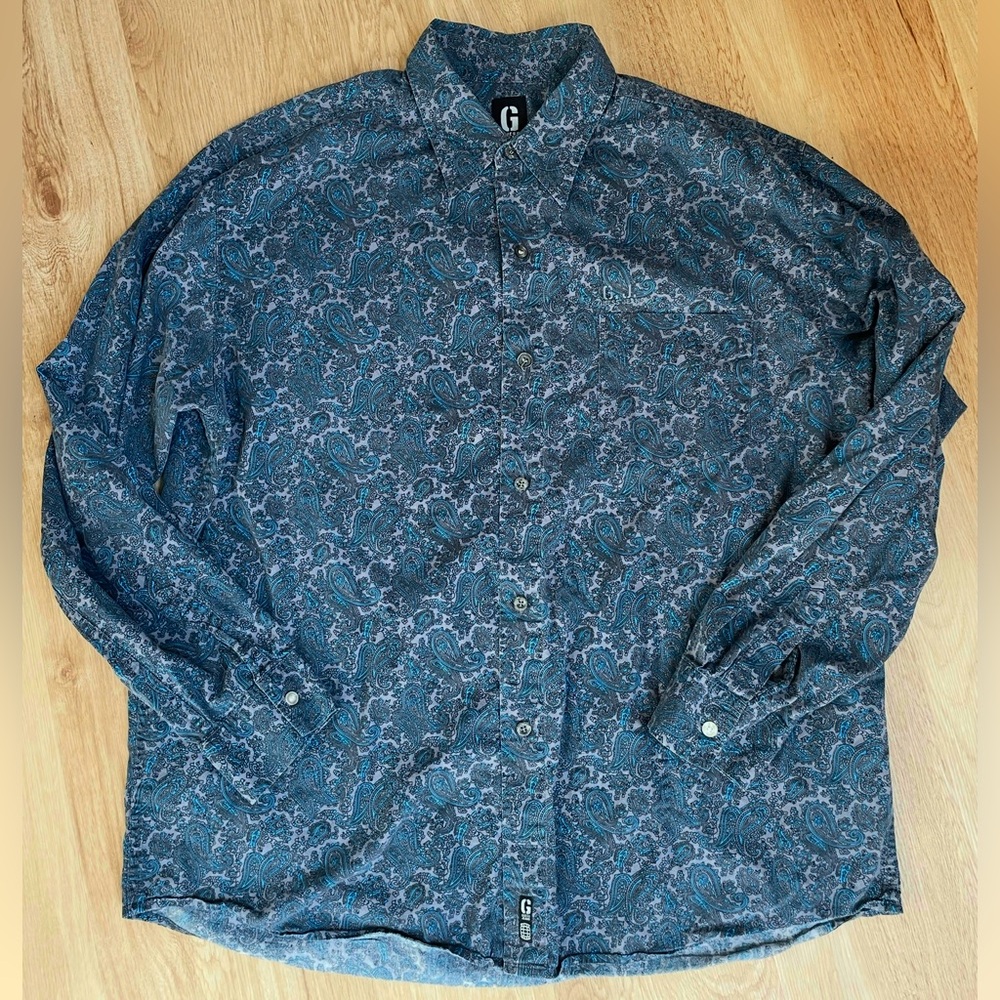 Vintage Guess Jeans button down shirt gray blue paisley XL